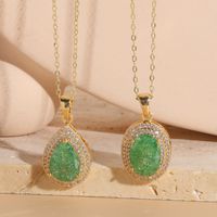 Retro Luxurious Oval Water Droplets Copper Plating Inlay Zircon 14k Gold Plated Pendant Necklace main image 1