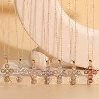 Elegant Classic Style Cross Copper Plating Inlay Zircon 14k Gold Plated Pendant Necklace main image 1