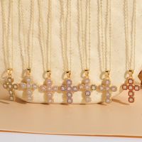 Elegant Classic Style Cross Copper Plating Inlay Zircon 14k Gold Plated Pendant Necklace main image 9