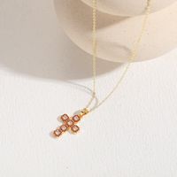 Elegant Classic Style Cross Copper Plating Inlay Zircon 14k Gold Plated Pendant Necklace main image 8