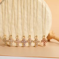 Elegant Klassischer Stil Kreuzen Kupfer Überzug Inlay Zirkon 14 Karat Vergoldet Halskette Mit Anhänger main image 6