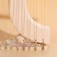 Elegant Klassischer Stil Kreuzen Kupfer Überzug Inlay Zirkon 14 Karat Vergoldet Halskette Mit Anhänger main image 7