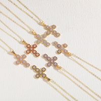 Elegant Classic Style Cross Copper Plating Inlay Zircon 14k Gold Plated Pendant Necklace main image 5