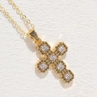Elegant Classic Style Cross Copper Plating Inlay Zircon 14k Gold Plated Pendant Necklace sku image 1