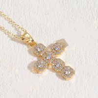 Elegant Classic Style Cross Copper Plating Inlay Zircon 14k Gold Plated Pendant Necklace sku image 2