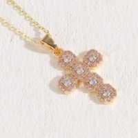 Elegant Classic Style Cross Copper Plating Inlay Zircon 14k Gold Plated Pendant Necklace sku image 3