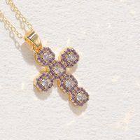 Elegant Classic Style Cross Copper Plating Inlay Zircon 14k Gold Plated Pendant Necklace sku image 4