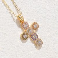 Elegant Classic Style Cross Copper Plating Inlay Zircon 14k Gold Plated Pendant Necklace sku image 5