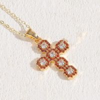 Elegant Classic Style Cross Copper Plating Inlay Zircon 14k Gold Plated Pendant Necklace sku image 7