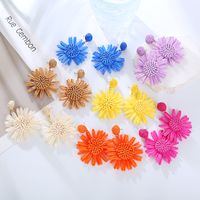 1 Pair Vacation Sweet Flower Plating Fabric Gold Plated Drop Earrings main image 1