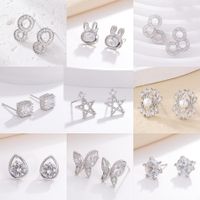 1 Pair Elegant Simple Style Water Droplets Butterfly Plating Inlay Copper Zircon White Gold Plated Ear Studs main image 1