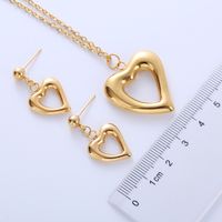304 Stainless Steel 18K Gold Plated Simple Style Hollow Out Heart Shape No Inlaid Earrings Necklace Jewelry Set main image 5