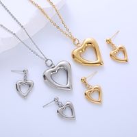 304 Stainless Steel 18K Gold Plated Simple Style Hollow Out Heart Shape No Inlaid Earrings Necklace Jewelry Set main image 2