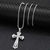 Hip-hop Punk Cross Stainless Steel Plating Inlay Rhinestones Gold Plated Silver Plated Unisex Pendant Necklace main image 2