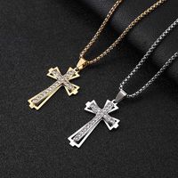 Hip-hop Punk Cross Stainless Steel Plating Inlay Rhinestones Gold Plated Silver Plated Unisex Pendant Necklace main image 1
