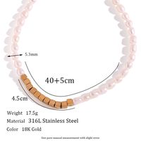 Klassischer Stil Quadrat Rostfreier Stahl Süßwasserperle Perlen 18 Karat Vergoldet Armbänder Halskette main image 3