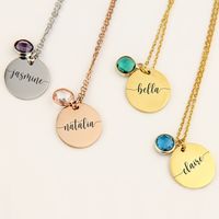 Simple Style Commute Round Stainless Steel Titanium Steel Plating Inlay Birthstone Pendant Necklace Long Necklace main image 4