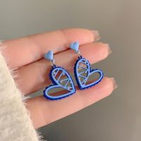 1 Pair Simple Style Heart Shape Patchwork Inlay Alloy Gem Drop Earrings main image 1