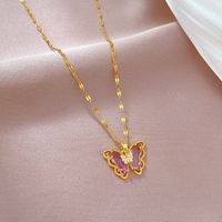 Stainless Steel Copper Modern Style Inlay Butterfly Zircon Pendant Necklace main image 3