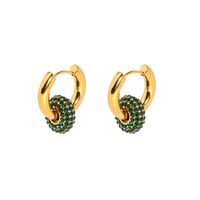 1 Pair Simple Style Round Inlay 201 Stainless Steel Brass Rhinestones Zircon 18K Gold Plated Earrings sku image 3