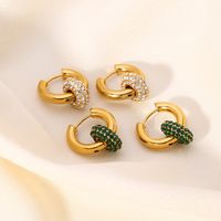 1 Pair Simple Style Round Inlay 201 Stainless Steel Brass Rhinestones Zircon 18K Gold Plated Earrings main image 3