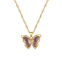 Stainless Steel Copper Modern Style Inlay Butterfly Zircon Pendant Necklace main image 4