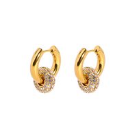 1 Pair Simple Style Round Inlay 201 Stainless Steel Brass Rhinestones Zircon 18K Gold Plated Earrings sku image 1