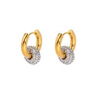 1 Pair Simple Style Round Inlay 201 Stainless Steel Brass Rhinestones Zircon 18K Gold Plated Earrings sku image 2
