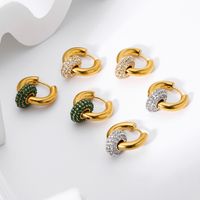 1 Pair Simple Style Round Inlay 201 Stainless Steel Brass Rhinestones Zircon 18K Gold Plated Earrings main image 2