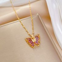 Stainless Steel Copper Modern Style Inlay Butterfly Zircon Pendant Necklace main image 5