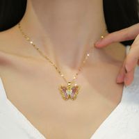 Stainless Steel Copper Modern Style Inlay Butterfly Zircon Pendant Necklace main image 6