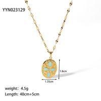 304 Stainless Steel 18K Gold Plated Simple Style Inlay Round Natural Stone Pendant Necklace sku image 1