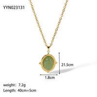 304 Stainless Steel 18K Gold Plated Simple Style Inlay Round Natural Stone Pendant Necklace sku image 3
