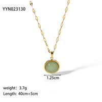 304 Stainless Steel 18K Gold Plated Simple Style Inlay Round Natural Stone Pendant Necklace sku image 2