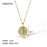 304 Stainless Steel 18K Gold Plated Simple Style Inlay Round Natural Stone Pendant Necklace sku image 4