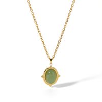 304 Stainless Steel 18K Gold Plated Simple Style Inlay Round Natural Stone Pendant Necklace main image 6