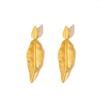 1 Pair Classic Style C Shape Leaves Plating 304 Stainless Steel Drop Earrings main image 5