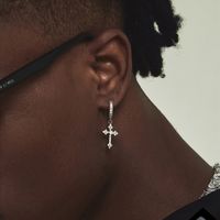 1 Pair Hip-hop Cross Inlay Copper Zircon White Gold Plated Drop Earrings main image 1