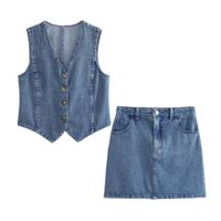 Women's Streetwear Solid Color Polyester Pocket Washed Skirt Sets main image 4
