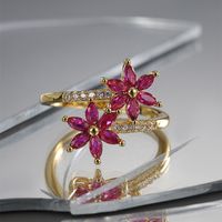 Commute Flower Copper Plating Inlay Zircon Rings main image 5