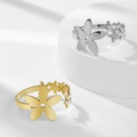 Sweet Simple Style Flower Stainless Steel Open Ring In Bulk main image 1