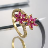 Commute Flower Copper Plating Inlay Zircon Rings main image 3