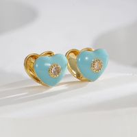 1 Pair Simple Style Heart Shape Enamel Plating Copper 18k Gold Plated Ear Studs main image 5