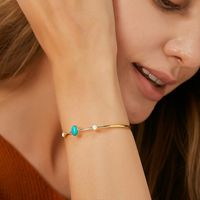 Vacation Geometric Copper Plating Inlay Turquoise 18k Gold Plated Cuff Bracelets main image 2