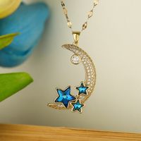 Einfacher Stil Stern Mond Kupfer 18 Karat Vergoldet Zirkon Halskette Mit Anhänger In Masse sku image 1