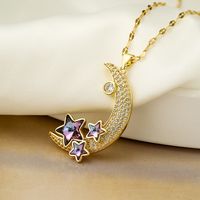 Simple Style Star Moon Copper 18k Gold Plated Zircon Pendant Necklace In Bulk sku image 2