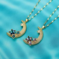 Einfacher Stil Stern Mond Kupfer 18 Karat Vergoldet Zirkon Halskette Mit Anhänger In Masse main image 2