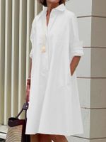 Women's Shirt Dress Casual Shirt Collar Long Sleeve Solid Color Knee-length Daily main image 5