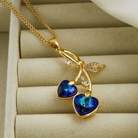 Simple Style Cherry Copper Plating Inlay Zircon 18k Gold Plated Pendant Necklace main image 4
