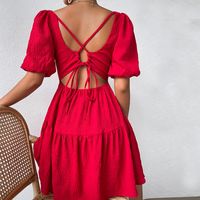 Women's Regular Dress Elegant Vacation Sexy V Neck Backless Short Sleeve Solid Color Above Knee Party Beach Date main image 5